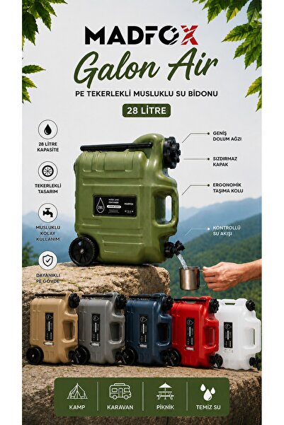 MADFOX Galon Air PE Tekerlekli Musluklu Su Bidonu 28 Litre