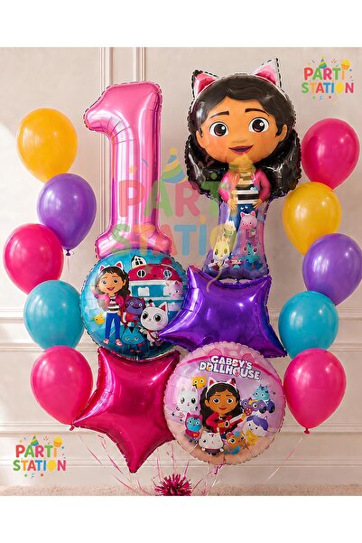 Parti Station Gabby Dollhouse Balloon Set 1 Year Old 14 Piece Birthday Balloo...