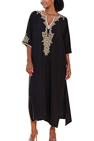 YouKD Embroidered Floral Kaftan Bohemian Beach Dress Bikini Coverups Long Bat...