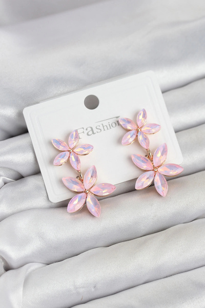 shopwave Pink Crystal Flower Earrings