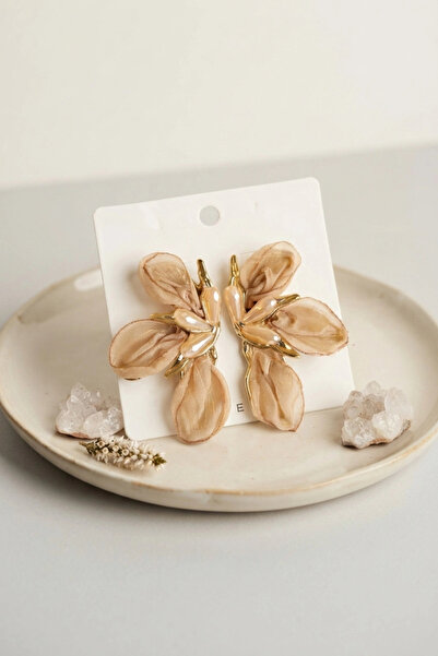 shopwave Brown Color Orchid Model Organza Earrings