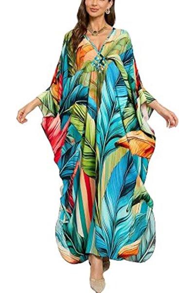YouKD Summer Long Kaftan Dress Bohemian Roomy Beach Robe Cover Up Plus Size D...