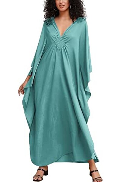 YouKD Women's Solid Color Bohemian Kaftan Dress Beach Cover Ups Plus Size Bat...