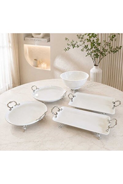 Buldem 5 Piece Original Porcelain Silver Presentation Set |   Silver Detailed...