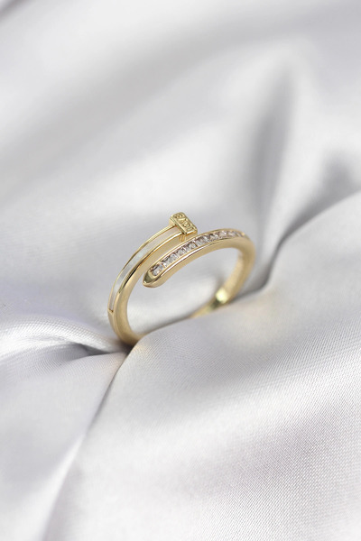 SORA GROUP Zircon Stone Gold Color Flat Nail Model Women's Ring