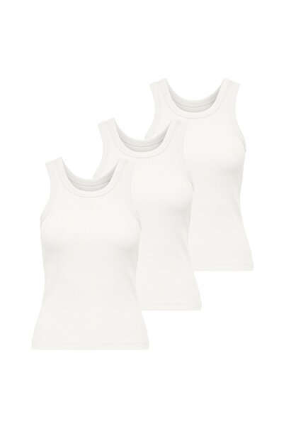 ONLY Damen Tank-Top 3er Pack - ONLVAL LIFE TANKTOP, Baumwolle, Rundhals, Slim...