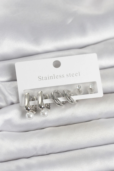 SORA GROUP 316L Steel Silver Color Women's Earring Set