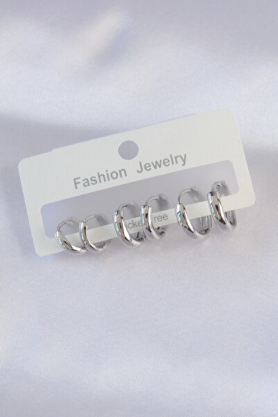 SORA GROUP Brass Silver Color Oval Curved Earring Set
