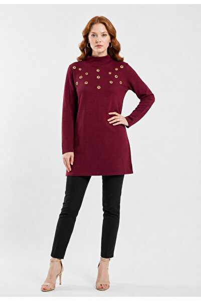 Neden Tekstil Burgundy Long Knitwear Women's Tunic Blouse