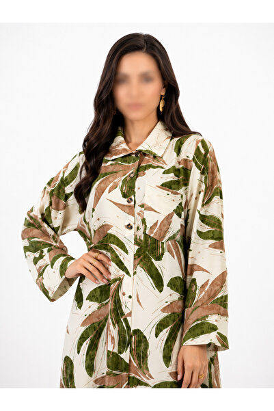 Shiladon Women's Fashion Leaf Patterned Front Button Maxi Robe
