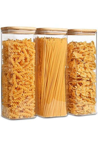 Generic Glass Spaghetti Pasta Storage Containers with Lids 71oz Set of 3, Tal...
