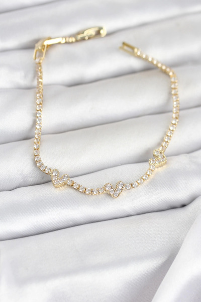 SORA GROUP Brass Gold Color Heart Model Zircon Stone Waterway Women's Bracelet