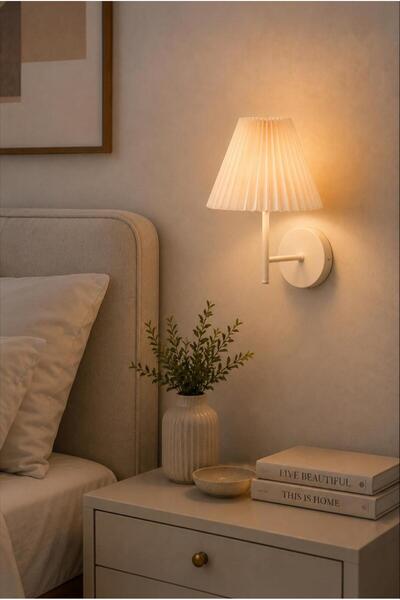 Elizim Home Lighting Luna Pleated Modern Wall Sconce – Cream Hat-Shaped, Whit...
