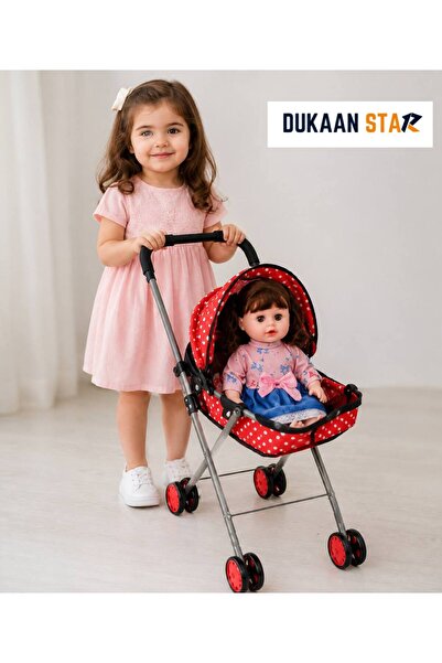 dukaan star عروسه بيبي مع عربة أطفال وإكسسوارات