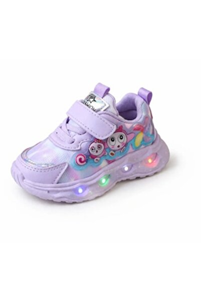 Mixbo Pantofi pentru copii cu LED-uri mov, talpă luminoasă multicoloră, închi...