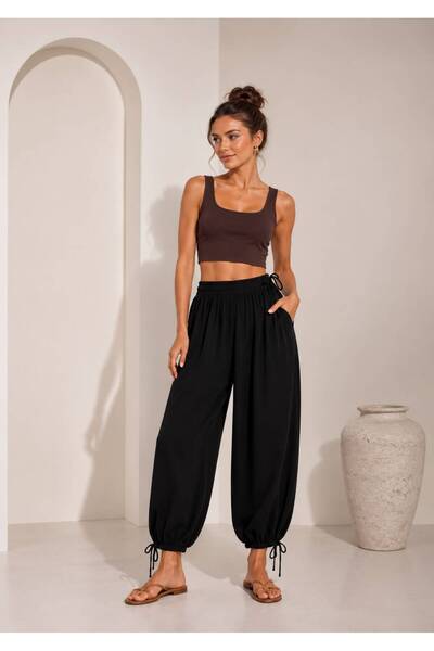 Gül Maison Women's Wide Leg Pants |   Elastic Waist, Comfortable Cut, Tie at ...