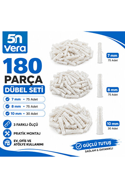 5NVERA 5N VERA 180 Parça Plastik Dübel Seti | 7 mm 75 Adet + 8 mm 75 Adet + 1...