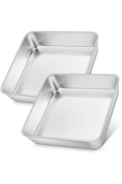 Generic 8x8 Inch Square Cake Pans Set of 2, Stainless Steel Baking Pan for La...