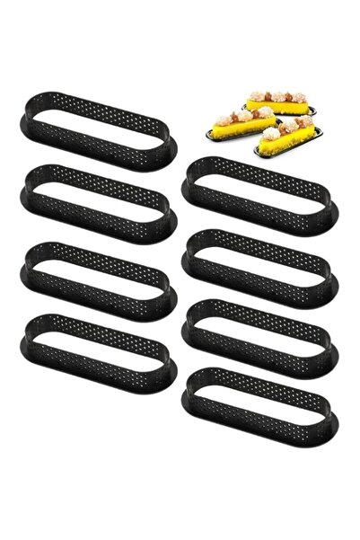 Generic 8pcs Carbon Fiber Perforated Non-Stick Tart Rings, Oval Black Baking ...