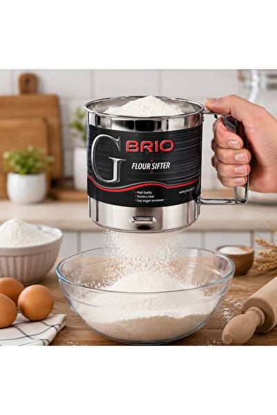 BRIO Sită Manuală pentru Cernut Făină din Inox, cu Mâner și Mecanism de Acțio...
