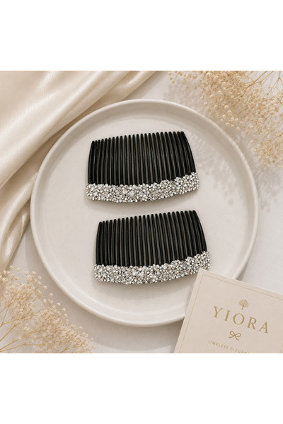 yiora Elegance Premium Series Silver Crystal Bead Detailed Black Body Comb Bu...