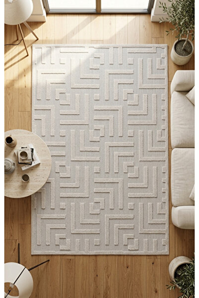 Dinarsu Grace Serisi Dekoratif Hasır Modern Geometrik Desenli Krem Salon Otur...