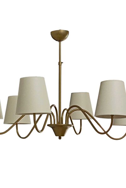 BSA LIGHTING MİRA 6'LI ESKİTME MODERN AVİZE (KREM KONİK ABAJURLU) E27 DUYLU KLASİK ŞIK AVİZE