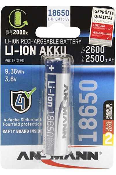 ANSMANN Επαναφορτιζόμενη Μπαταρία 18650 Li-ion 2600mAh 3.6V 1 τεμάχιο