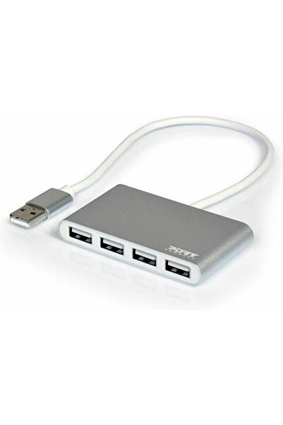 PORT DESIGNS Διανομέας USB 2.0 με 4 θύρες, Ασημί, Σύνδεση USB-A, Κωδικός: 900120
