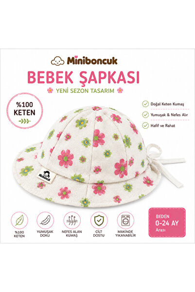 miniboncuk Baby Floral Linen Hat – Tie-Up Summer Sun Hat 0-24 Months