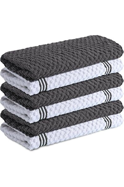 GENERAL Andanna Kitchen Towels Dishcloths Set of 6,Gray & White Absorbent Dis...