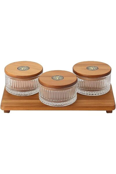 Generic Set of 3 Glass Jars with Wooden Lids and Tray – Spice Jars, Dry Food ...