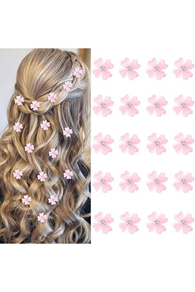 NALACAL 20 Pcs Mini Pink Flower Hair Clips with Rhinestones, Cute Decorative ...