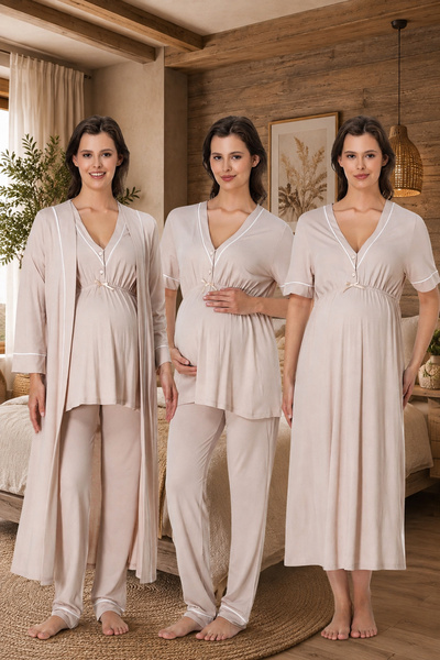 lohusahamile 4-Piece Maternity Set with Piping Detail and Easy Breastfeeding ...