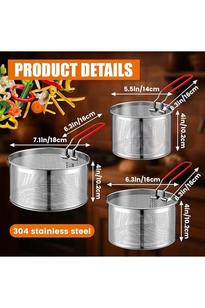 Paporich 3 Pcs Pasta Strainer, 5.5" 6.3" 7.1" Metal Noodle Strainer with Long...