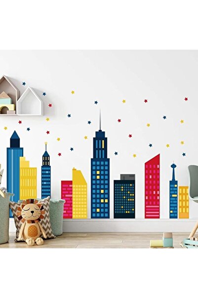 Tazweeq Colorful City Skyline Wall Stickers, Skyline Backdrop Hero Party Deco...