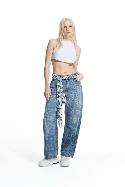 #vdr viadellerose Blue Patterned Denim Trousers 19233