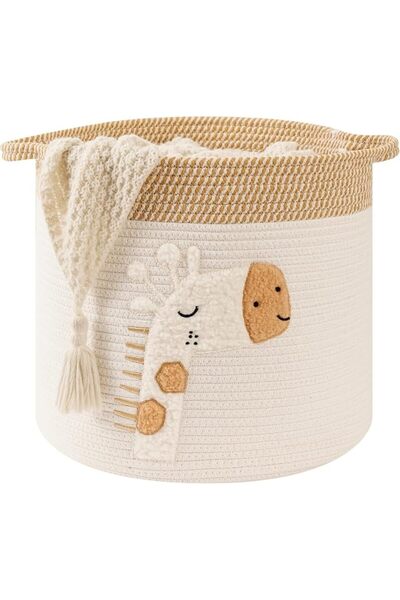Generic Large Cotton Rope Storage Basket for Kids, Giraffe Embroidery, Handma...