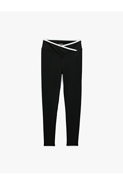 Koton Asymmetrical Ribbed Belt Detailed High Waist Slim Fit Sports Leggings