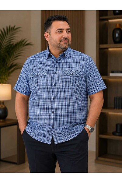 ETİQET Plus Size Double Pocket Short Sleeve Men's Shirt 70% Cotton 30% Polyes...
