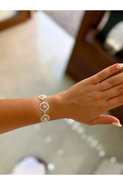 Midyat Safir Gümüş Yuvarlak Model 925 Ayar El İşi Telkari Bileklik Modeli
