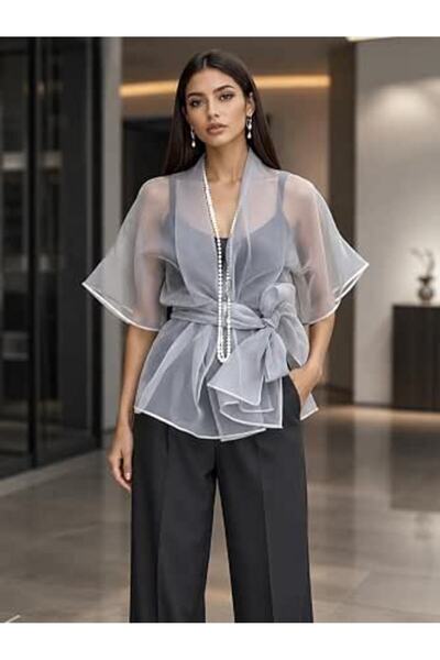 WomenLiss Women Glitter Sheer Kimono Coat 3/4 Sleeve Open Front Sparkly Cardi...