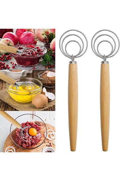 GENERAL Danish Dough Whisk, 2 Pack 33cm Long Traditional Dutch Mixer, Wooden ...