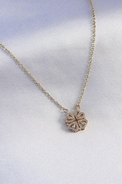 SORA GROUP 316L Steel Gold Color Openable Zircon Stone Clover Model Women's N...