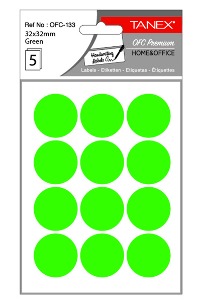 Tanex Round Self-Adhesive Labels, D32 Mm, 60 Pcs/Set, Tanex, Green
