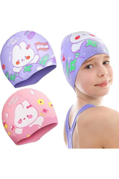 Aputue Kids Swimming Caps, Waterproof Silicone Soft Elastic Bathing Hat for T...