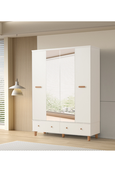 Erz Design Alaska 4 Kapaklı %100 MDF Elbise Dolabı Gardrop 154x54x212