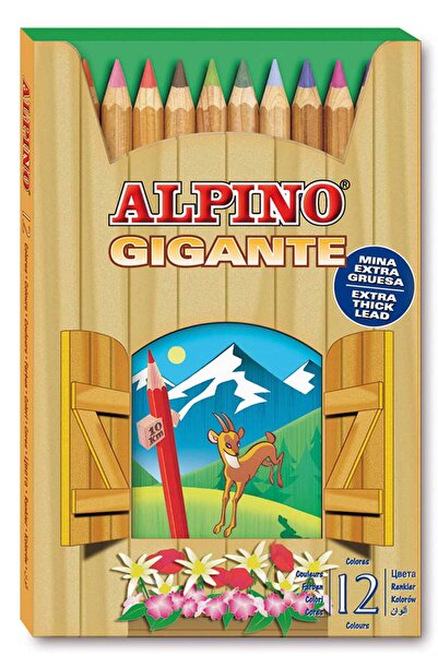 Alpıno Цветни моливи, Картонена кутия, 12 цвята/комплект, Гигантски, Многоцве...