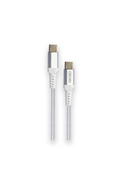 Grixx Datový kabel - USB-C na USB-C, opletený, délka 2 m - bílý