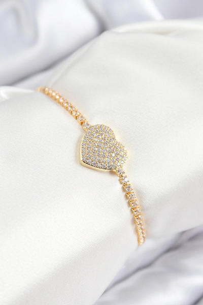 SORA GROUP Brass Zircon Stone Heart Model Gold Color Elevator Women's Bracelet